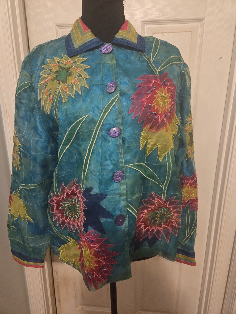 VINTAGE- Anage Teal Floral Appliqué Jacket